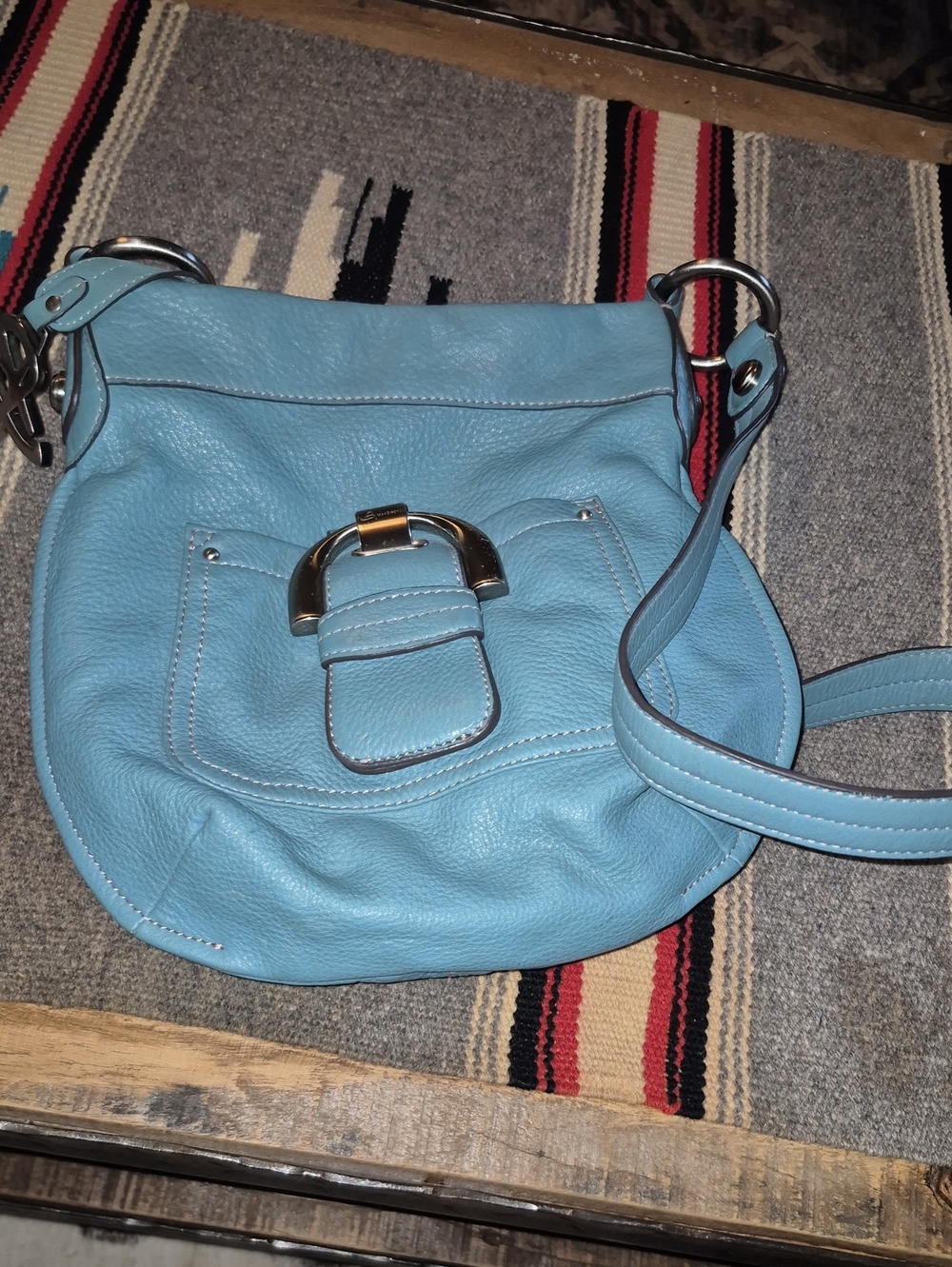 B makowski Vintage Pebbled Teal Leather Crossbody Bag. L.10"H.11"×d.3" 21"drop.